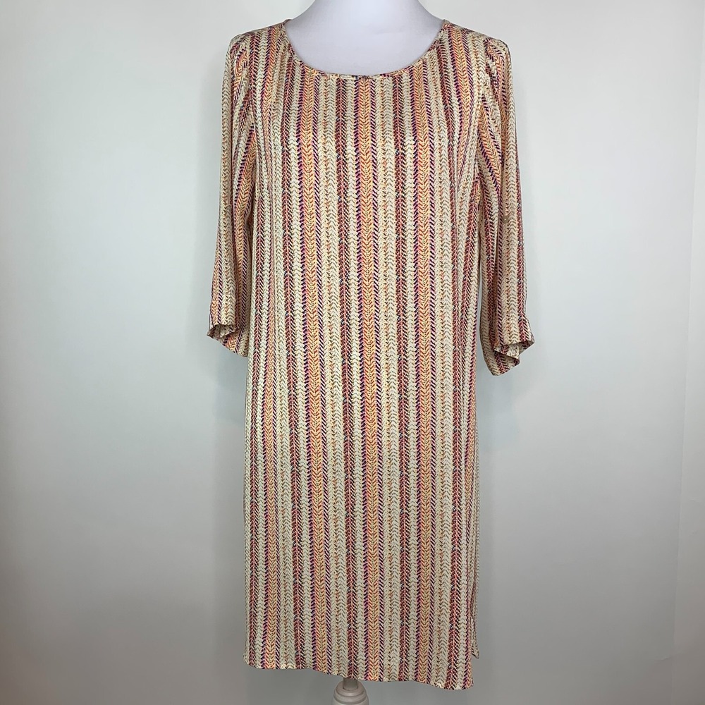 Black Rainn Womens Size M Dress Tunic Sheer Fabric Striped 3/4 Sleeve Casual